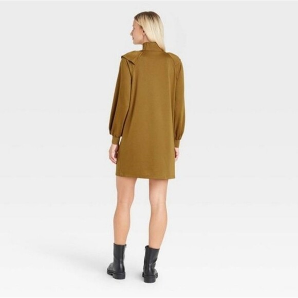 Who What Wear Women's Small Shirt Dress Brown Ruffle Long Sleeve Mock Neck Boho - Picture 2 of 16